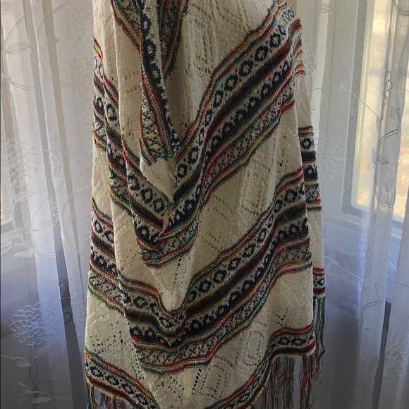 Molly bracken poncho cream/striped/tassels SZ L - Picture 3 of 9